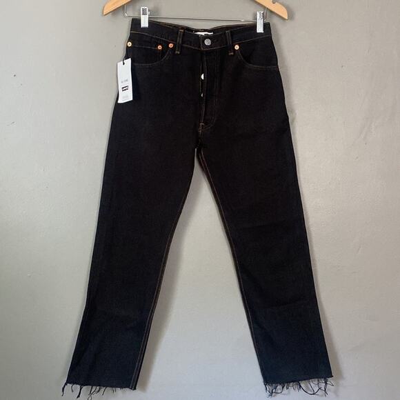 RE/DONE x LEVI’s Slim Leg High Rise Stove Pipe Jean Black Denim NWT Grunge 24 0 - Picture 6 of 14